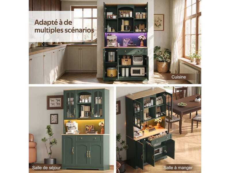  Meuble de cuisine muvano, buffet haut de cuisine avec éclairage led rvb, 100 × 38 × 178 cm  - Conforama B