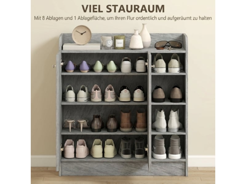  Meuble à chaussures gris 2 portes avec 4 niches ouvertes pour 12 paires, rangement entrée et couloir  - Conforama B