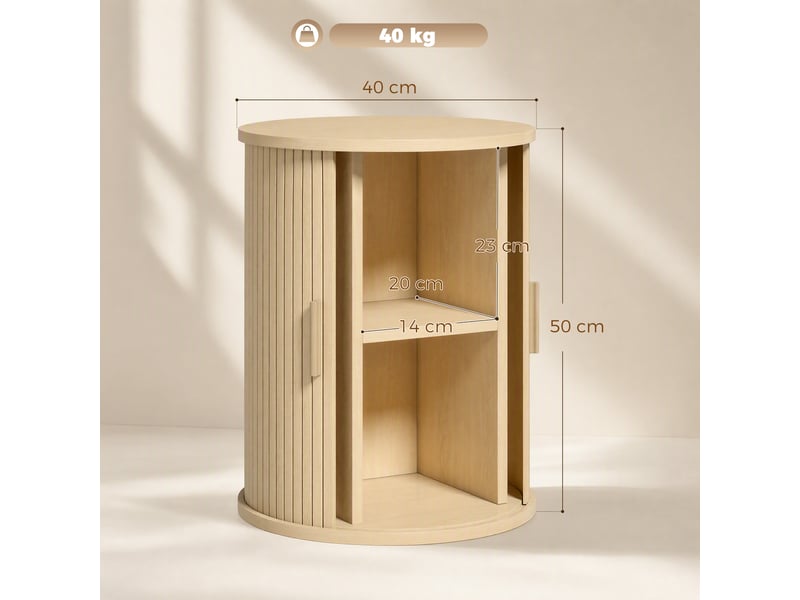  Table de chevet, table de nuit ronde cannelée avec porte coulissante, pour chambre à coucher, 40x40x50cm, salon, chêne  - Conforama C