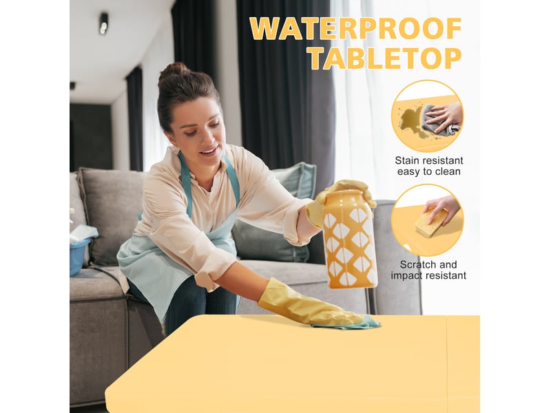  Table de jardin pliante 125x61 cm jaune, hauteur réglable 58 à 74 cm, plateau plastique et cadre acier  - Conforama E