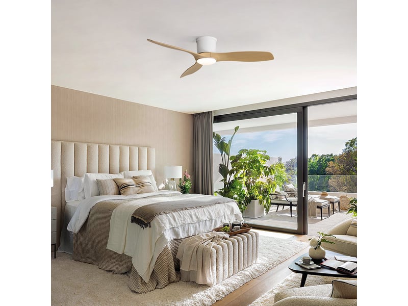  Ventilateur de plafond - avec télécommande et éclairage led et moteur réversible - abs - blanc - 132 x 132 x 22.9 cm - installation au plafond - salon et chambre EU-KBS-52K109-WH-DC-QMW - Conforama E
