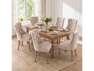 Chaise de salle à manger en velours avec dossier capitonné et structure en bois, style moderne beige