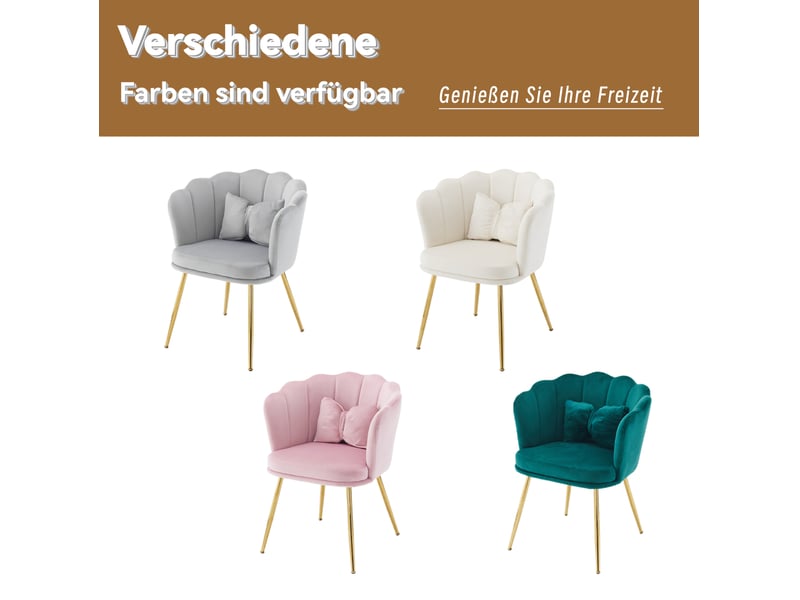  Fauteuil à dossier pétale avec coussin papillon et pieds métalliques dorés réglables en velours beige  - Conforama E