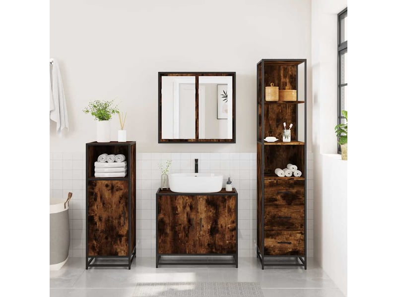  Armoire de salle de bain, cabinet de salle de bain chêne fumé 35x37,5x166 cm cf65066  - Conforama C