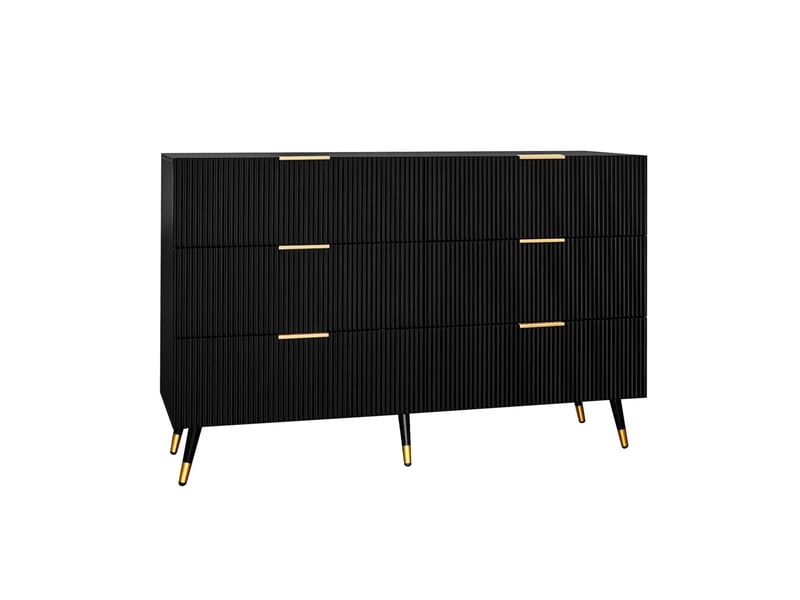  Buffet 6 tiroirs – design moderne noir et doré – 120 x 40 x 77 cm  - Conforama E