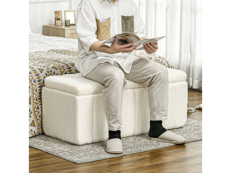  Banquette capitonnée, banquette de lit avec espace de rangement, charge maximale 120 kg, 102 x 45 x 46 cm, blanc crème  - Conforama C