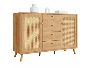 Buffet 2 porte(s)  4 tiroir(s) <strong>HAVRYA</strong> <strong></strong> - 140 cm coloris naturel 