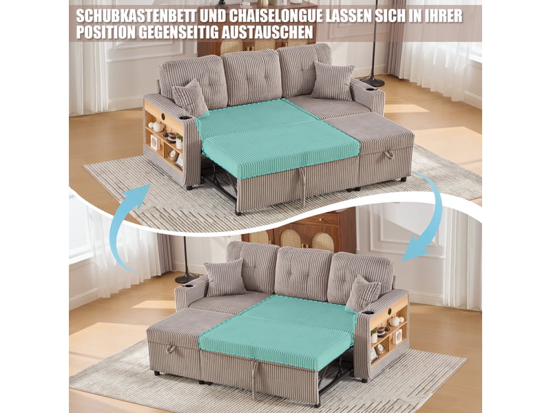  Canapé de salon, canapé velours – en velours tricoté, avec rangement, porte-gobelets, avec accoudoirs, lit gigogne, port usb  - Conforama D