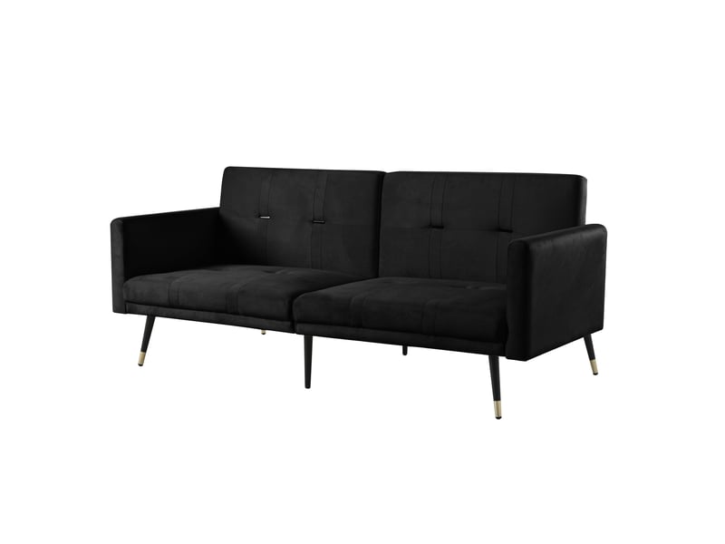  Canapé convertible 2 places 164x89x70 cm dossier inclinable 5 positions, velours, pieds métal, noir  - Conforama A