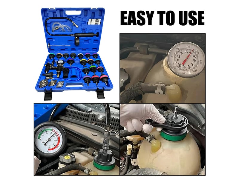  Kit testeur pression circuit refroidissement &amp; outil purge vide liquide refroidissement 28 pièces  - Conforama C
