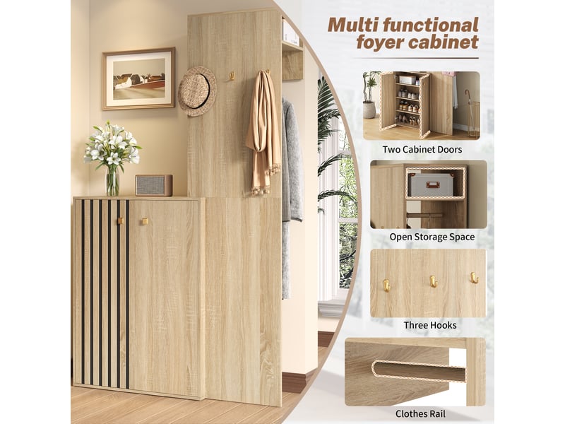  Vestiaire d’entrée avec meuble à chaussures et étagères réglables - lpospi - porte-manteaux mdf naturel  - Conforama E