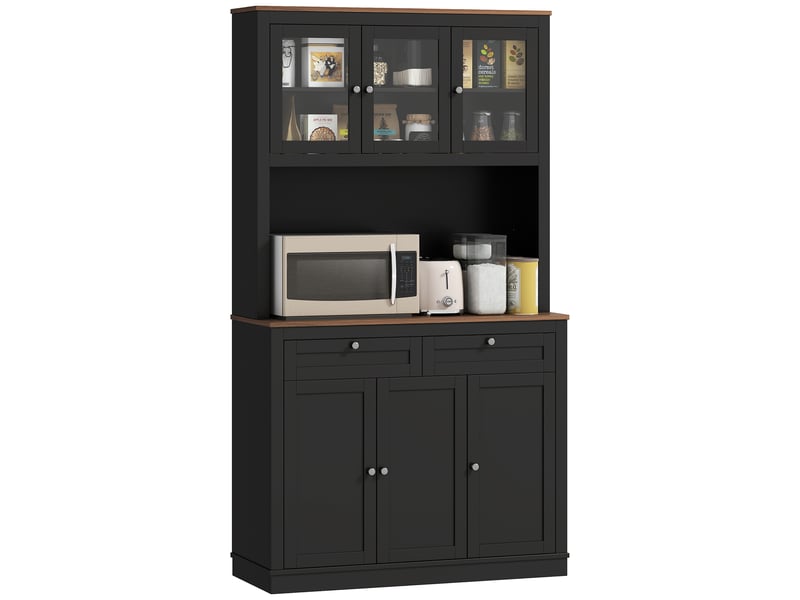  Buffet haut de cuisine 6 portes 2 tiroirs étagères réglables noir 100 x 40 x 180 cm  - Conforama A