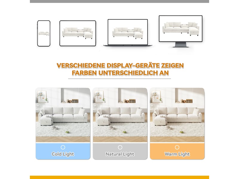  Canapé 4 places modulable en chenille beige avec ports usb  - Conforama E
