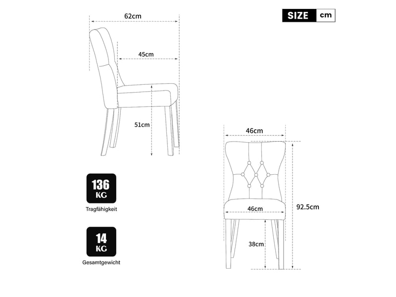  Ensemble salle à manger table extensible + 6 chaises – aspect bois massif, tissu chenille gris, pieds bois massif, clous décoratifs  - Conforama W