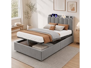 Lit coffre 90x200 cm <strong>MAISENTIEL</strong>  <strong></strong> coloris gris
