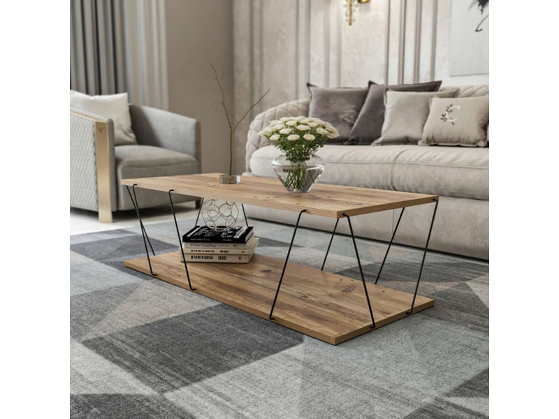  Table basse table de salon bois mdf mélaminé pin avec cadre métal l 120 cm industriel  - Conforama B