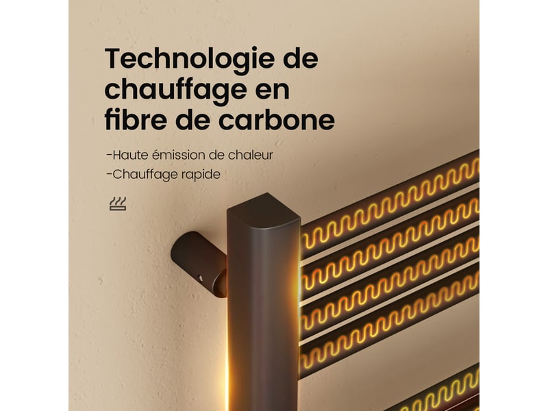  Emke sèche-serviettes électrique 1200 x 540 mm,porte-serviettes de salle de bain avec interrupteur tactile et minuterie,noir,600w  - Conforama B