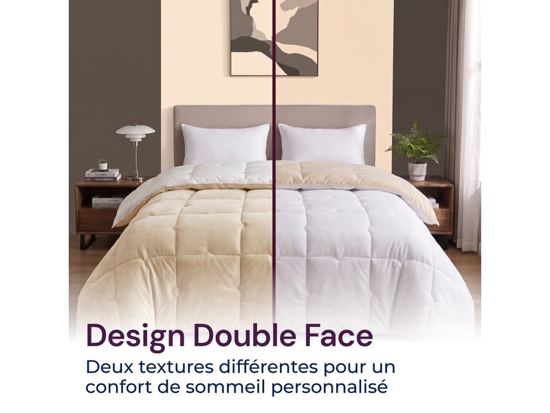  Flandria couette douce réversible polaire, chaude et moelleuse, garnissage 350gsm, 240x260cm, taupe et microfibre blanche  - Conforama C
