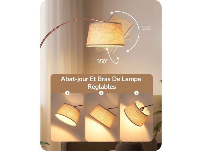  Lampadaire arche ajustable 143 176 cm en lin beige marron 370618_AADHM40309_6_DROPFR - Conforama C