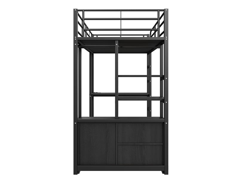  Lit mezzanine 90x200, structure métal robuste lit mezzanine avec bureau, ports usb, rangements intégrés, garde-corps haut sécurité  - Conforama D