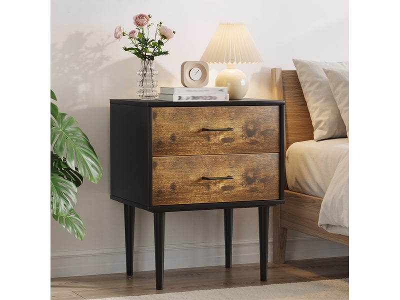  Table de chevet rétro 51 x 38 x 66 cm avec deux tiroirs, style industriel, marron antique  - Conforama E