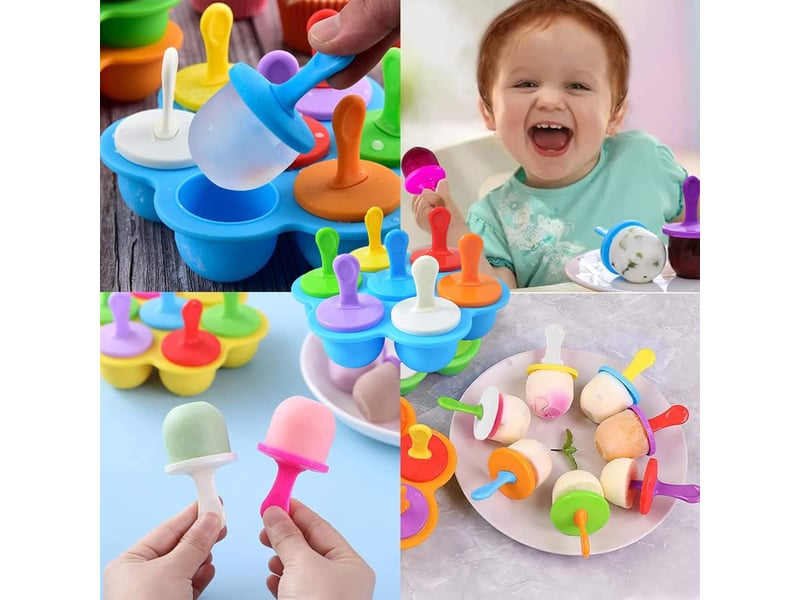  2 mini moules à glace en silicone - moule à crème glacée diy, popsicle maison, pour fruits ou yaourt (bleu + orange)  - Conforama D
