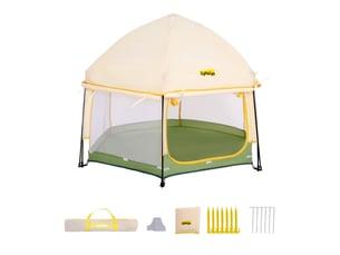 Tente de jeu pour enfants pop-up hexagonal 150x150x105 cm – vert et jaune – toit amovible, sac et 12 piquets