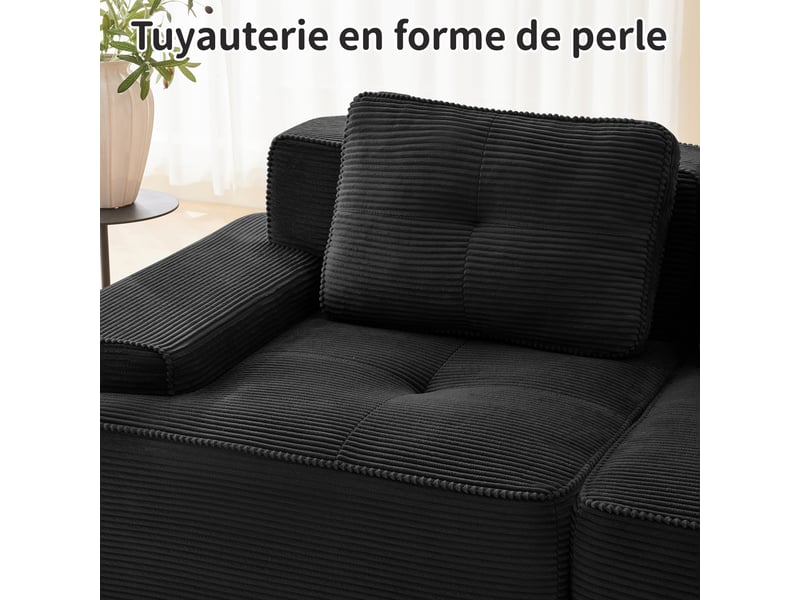  Canapé modulable d'angle en l,293x177x69cm,canapé 3 places sans structure avec 2 pouf,en velours côtel,rembourrage haute densité 32d - noir  - Conforama D