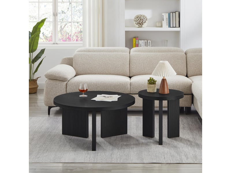 Set 2 tables basses rondes à structure rainurée - élégantes et fonctionnelles - salonbureau  - Conforama B