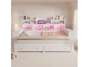 Lit banquette 90x200 cm <strong>MODFU</strong>  <strong></strong> coloris blanc