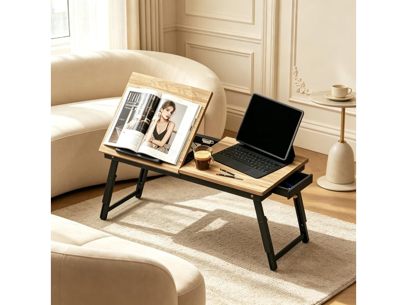  Table de lit inclinable pour ordinateur avec tiroir bambou et mdf 83.5x33 cm  - Conforama E