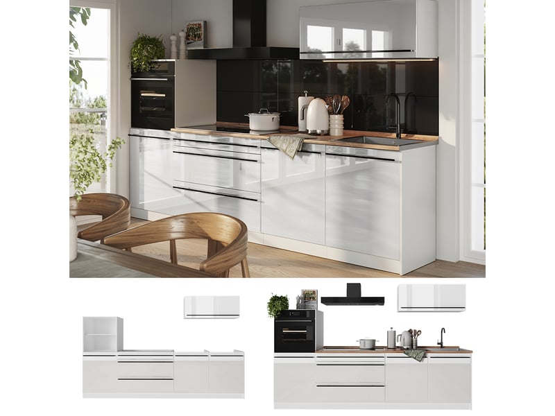 Vicco cuisine, blanc haute brillanceblanc, 280cm plan de travail marbre - Conforama D