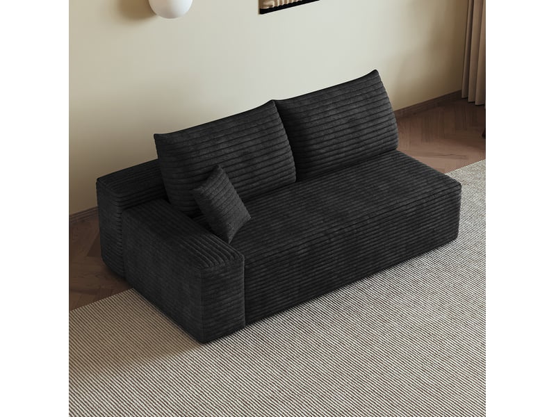  Canapé modulaire 2 places gauche avec assise moelleuse, sans montage, en velours côtelé noir 175 × 95 × 83 cm  - Conforama C