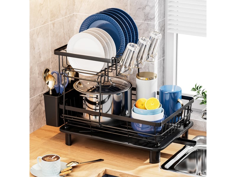  Egoutoire vaisselle cuisine 2 niveaux avec porte-gobelets et porte-ustensiles  - Conforama C