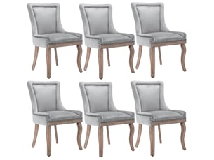Lot de 6 chaises en velours coloris gris avec pieds en bois massif