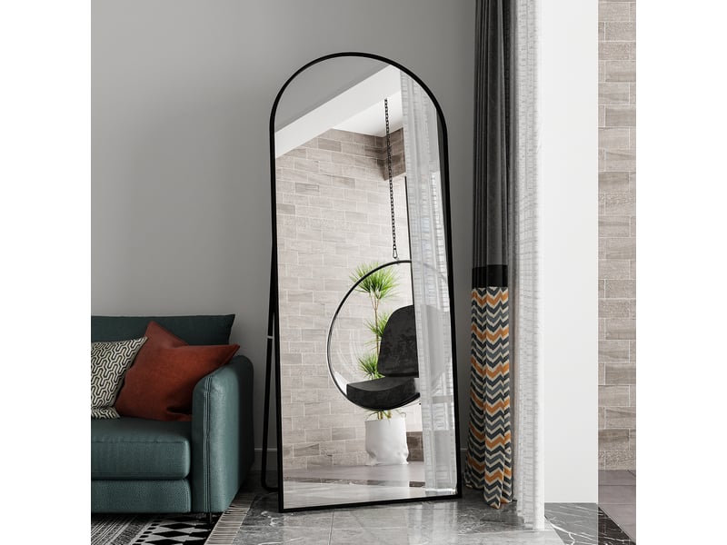 Miroir sur pied arché en verre trempé - 1800 x 800 mm-noir - grand miroir de plain-pied avec cadre en aluminium et support  - Conforama D