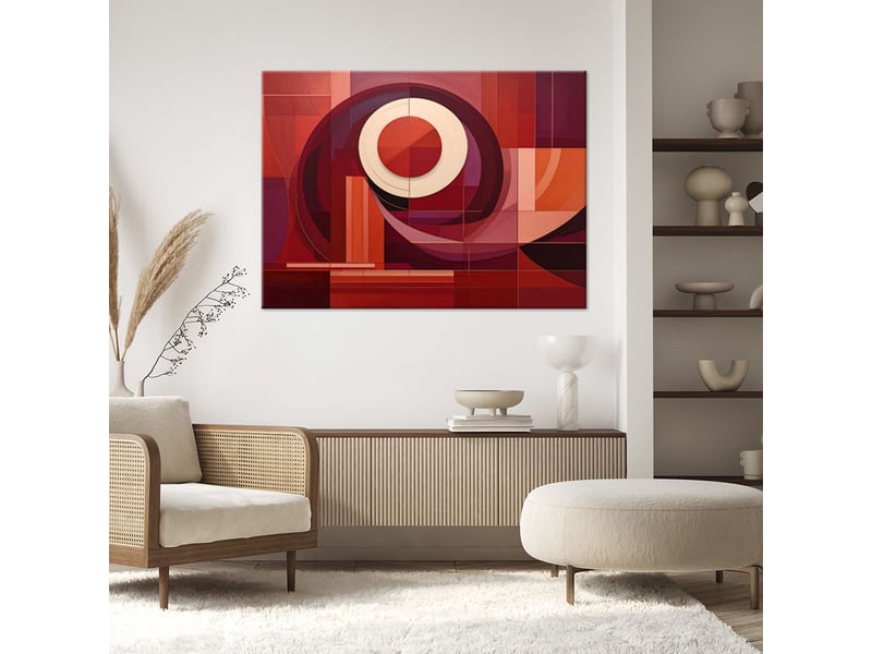  Tableaux, abstraction moderne avec un cercle rouge et des formes géométriques 90x60 1328140612 - Conforama B
