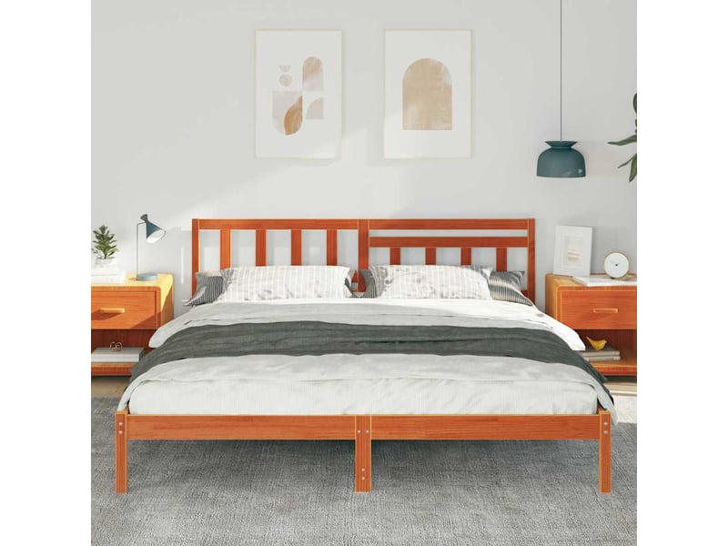 Lit double- lit adulte - cadre de lit avec tête de lit brun 200 x 200 cm pin massif - Conforama B