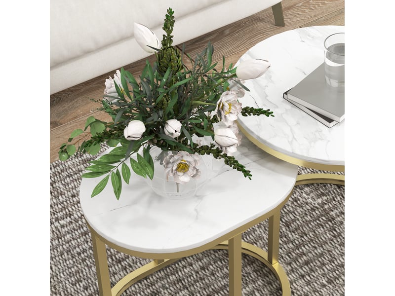  Table basse ronde 50x50,5 cm lot de 2 empilable mdf métal blanc  - Conforama D