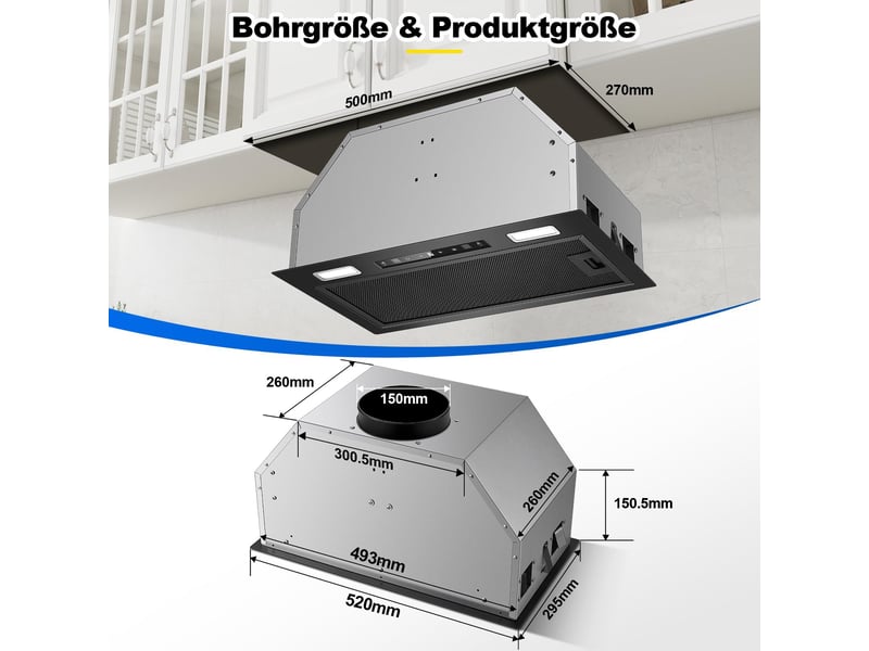 Hotte aspirante encastrable 52 cm noire, 750 m³h, évacuation et recyclage d’air, commande gestuelle et tactile - Conforama C