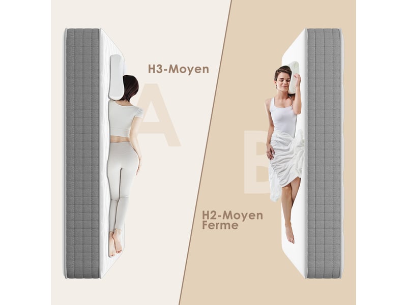  Ensemble sommier et matelas 140x200 cm, lit 2 personnes complet avec sommier tapissier (matelas 140x200x22+sommier)  - Conforama D