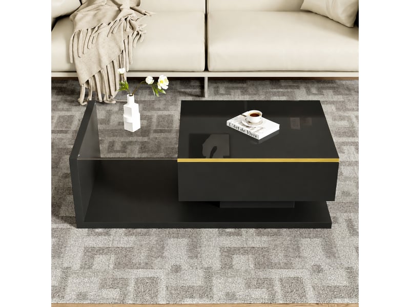  Table basse noire brillante avec éclairage led, 100 x 50 cm  - Conforama D
