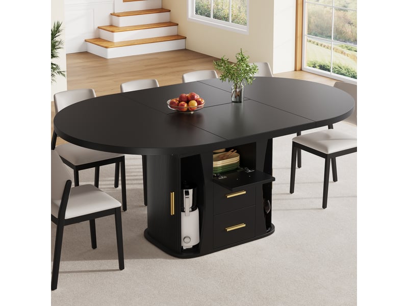  Table extensible avec rangement en mdf pour salle à manger 118-158×118×77 cm noire  - Conforama B