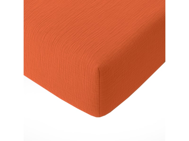  Drap housse 180x200 cm gaze de coton lavé safran minéral PD23576 - Conforama A
