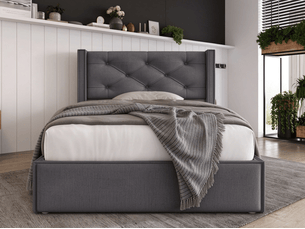 Lit coffre 90x200 cm <strong>BIQZUYA</strong> <strong></strong> coloris gris
