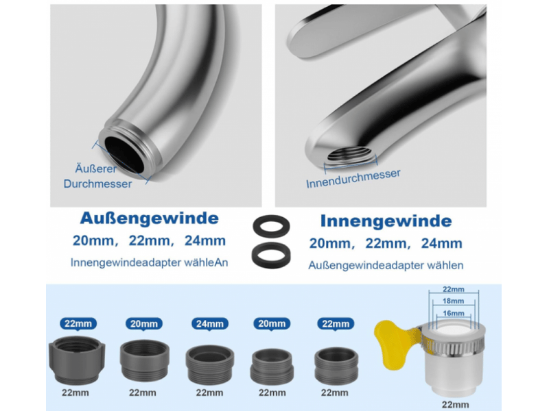 Embout de robinet 4 en 1 - rallonge pivotante à 360°, économiseur d’eau, anti-éclaboussures pour cuisine et salle de bain - Conforama E