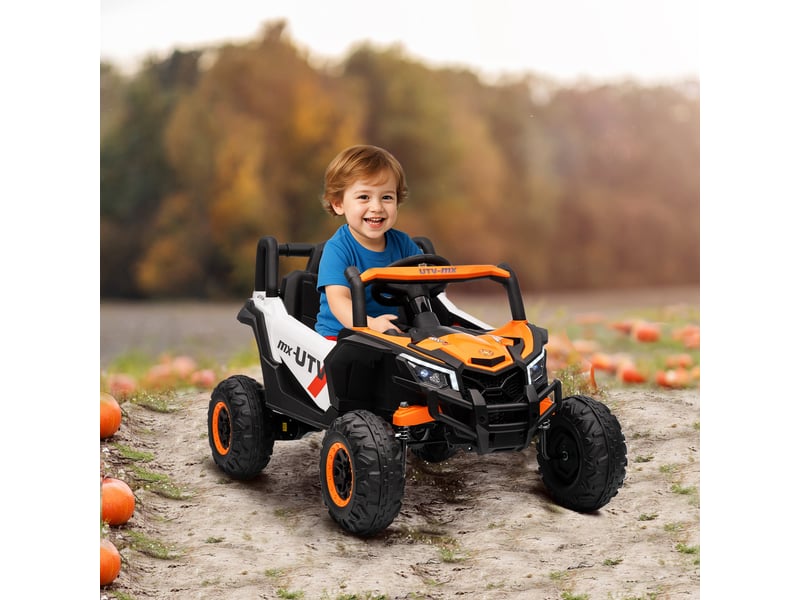  Voiture électrique 12v pour enfants, télécommande, ceinture de sécurité, klaxon, phares led, port usb, pour les 3-5 ans, orange  - Conforama D