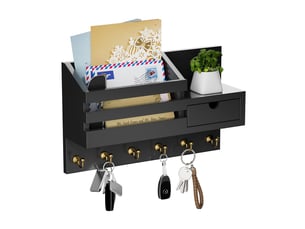 Étagère à clés murale avec 6 crochets et tiroir de rangement, étagère pour porte-clés, pour entrée, salon, couloir, bureau (noir