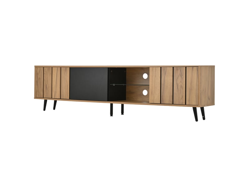  Meuble tv bas en bois naturel et noir, 175 x 31,5 x 45 cm, 3 portes, pour téléviseur jusqu'à 75 pouces  - Conforama D