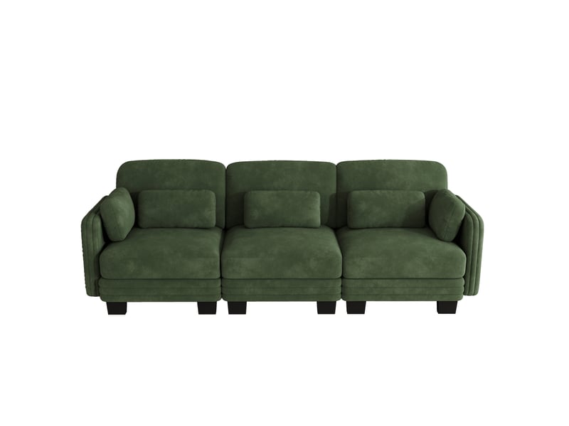  Canapé droit modulable 3 places 253x88x88 cm en chenille vert  - Conforama E